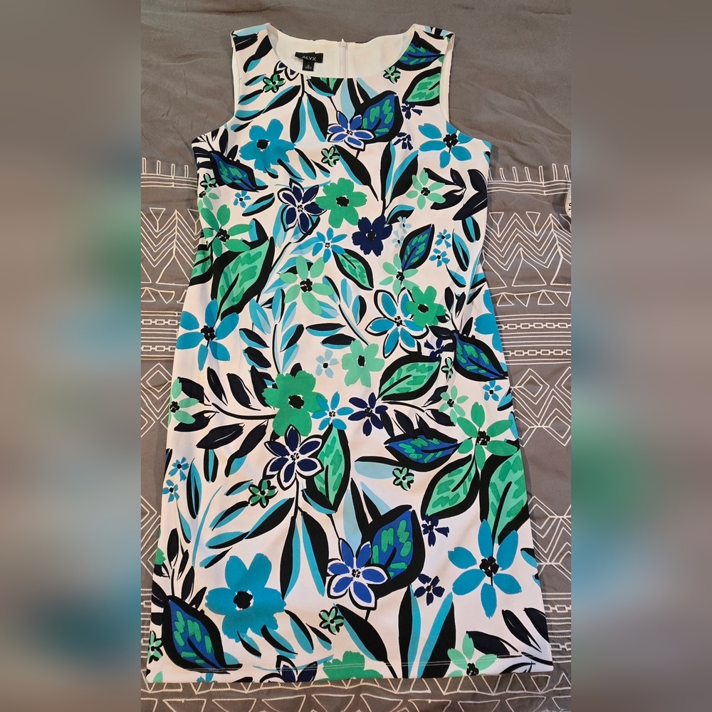 Womens ALYX White,  Blue and Green Floral Midi Dress Size 12